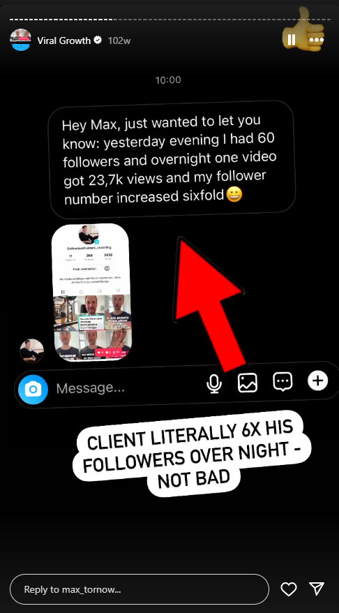 23.7K views overnight; 6x followers