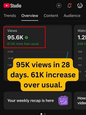 95K views in 28 days; 61K increase over usual