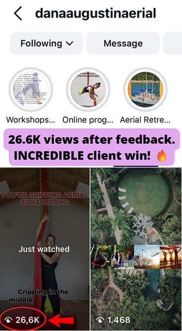 IG reel hit 26.6K views after feedback.