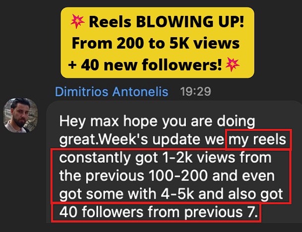 2k reel views plus 40 followers in 1 week