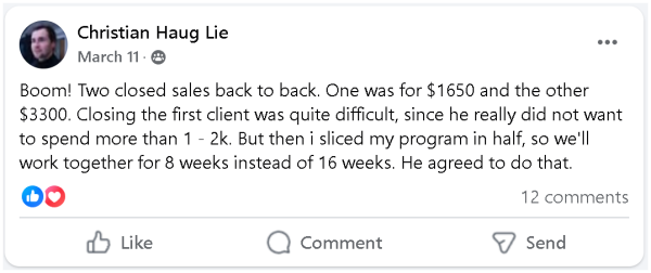 Two closed sales for $1650 and $3300