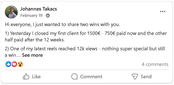 Closed first client for 1500€