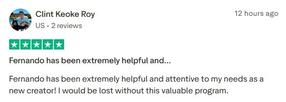 Grateful for coach’s attentive coaching and program support as a new creator