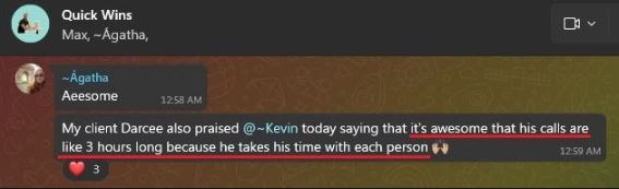 Client praises coach’s long, thorough calls.