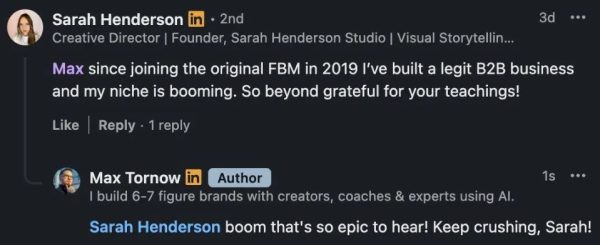 Since 2019, client built a thriving B2B business, thanks to Max.