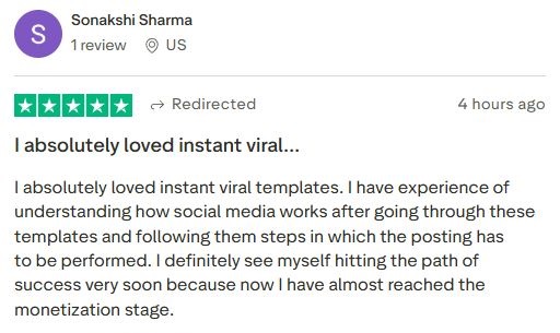 User celebrating progress toward monetization after following our templates