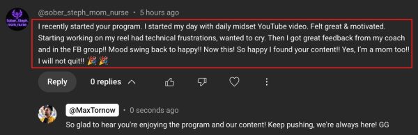 New mom motivated by coach and community support.