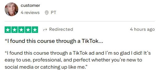 Customer appreciating user-friendly course suitable for social media beginners