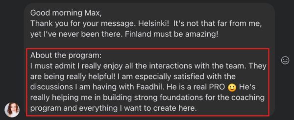 Enjoying the program and grateful for the team&#039;s support